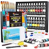 Gifort Acrylfarben Set [24x 22ml], Inklusive 10 Pinsel, Wasserbasis Acrylfarbe für Steine, Holz, Papier und Leinwand, Acryl Farben Set für Kinder, Erwachsene, Bastler,