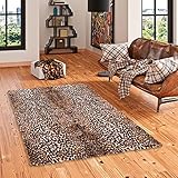 Kunstfaser Teppich Wohnzimmer Luxus Super Soft Fellteppich Pearl Leopard Beige Braun in 5 Größ