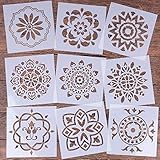 9 Stück Mandala Schablonen-Set - Wiederverwendbar Laserschnitt Malschablone/Airbrush Vorlage für DIY Dekor, Malen auf Holz, Felsen und Wände Kunst, 15 x 15