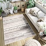 TAPISO Fiesta Teppich Kurzflor Schwarz Grau Beige Modern Vintage Patchwork Streifen Meliert Design Wohnzimmer Schlafzimmer 240 x 340