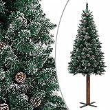 Susany Weihnachtsbaum Schmal mit LEDs Echtholz Schnee Künstlicher Christbaum Tannenbaum Dekobaum Kunstbaum Weihnachten Dekoration Grün 180