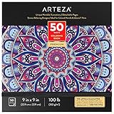 Arteza Mandala Malbuch für Erwachsene, 22.9 x 22.9 cm Ausmalbuch mit 50 Mandalas für Erwachsene, 150 g/m² abnehmbare Seiten, Anti Stress und Entspannung