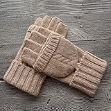 Nuoyazou Bildschirm Warme Schreibhandschuhe Halbfinger Damen Wolle Verdickte Kappe Halbfinger Fäustling Touch Kalt- und Samtfutter Handschuhe Outdoor Sports Cold Fäustling