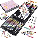 KINSPORY 208 PCS staffelei malset, malen und zeichnen set, künstler buntstifte farbstifte malkoffer malkasten für kinder, mädchen, jungen, teenager(Schwarz)