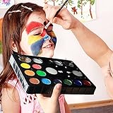 Anlaka Kinderschminken, Körperbemalung Kinderschminken Kits Malen ungiftiges Öl, Ideal für Weihnachten, Geburtstagsfeiern, 13 Farben, 2 Puderglitter, 2 S