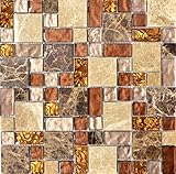 Mosaikfliese Transluzent beige braun Kombination Glasmosaik Crystal Stein beige braun MOS88-1303