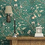KAIRRY Wand Vintage Flower Bäume Vögel Tapete für Wohnzimmer Schlafzimmer Küche,0.53M*10M (Color : Dunkelgrün)