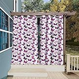 Butterfly, Thermal Insulated Water Repellent Drape for Balcony, Abstract Retro Butterfly Silhouettes Floral Springtime Girls Theme Image W96 x L108 Pink Purple L