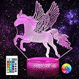 Einhorn 3d Lampe Kinderzimmer LED Nachtlicht mit 16 Farben wechseln & Fernbedienung Geburtstag Urlaub Weihnachtsgeschenke für Kinder (Einhorn fliegen1)