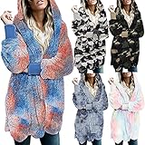 Uomitaff Damen Winter Hundeständer Baumwolle Stein Baumwolle Christian Stone Winter Farbige Winterjacke mit Farbblock-Muster Sweatshirt Pullover Kleid D