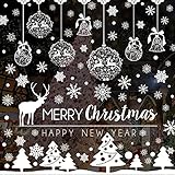 Caiery 185 pcs Schneeflocken Rentier Fensterbild, Statisch Haftende PVC Aufklebe,Winter-deko Weinachts Dekoration, Weihnachten Fenstersticker, Winter Deko Weihnachtsdek