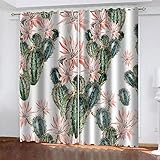 LWXBJX Blickdicht Vorhang für Schlafzimmer - Rosa Blütenkaktus - 3D Druckmuster Öse Thermisch isoliert - 300 x 270 cm - 90% Blickdicht Vorhang für Kinder Jungen Mädchen Sp