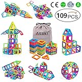 AILUKI Magnetische Bausteine 109 Stck DIY Kreative 3D Magnetische Bauklötze Set Konstruktion Blöcke Haus Turm Auto Spielzeug Geburtstag Kindertag Geschenk für Kleinkind mit Aufbewahrungs​T