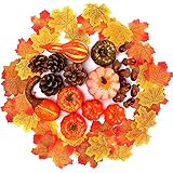 SHOKAN 72-teiliges Erntedankfest-Herbst-Dekorationsset, künstliche Ahornblätter, Mini-Kürbisse, Kürbisse, Eicheln, Tannenzapfen, Herbsternte, Dekoration, Weihnachten, Zuhause, Tischdek