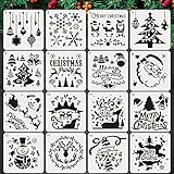 Weihnachtsdekorationsschablonen zum Malen und Zeichnen auf Weihnachtskarten oder Ornamenten, Schablonen-Vorlage für Holzscheiben, Fliesenstoff, wiederverwendbar (16 Stück/12.7 x 12.7 cm)