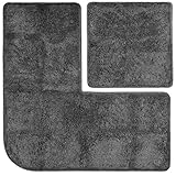 FLUFFY Badteppich-Set - Vorleger für Eckduschen und Wand-WC, Hochflor aus Mikrofaser, rutschfeste Unterseite (Anthrazit)