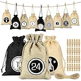Sprinlot Adventskalender zum Befüllen Säckchen, 24 Weihnachtskalender Stoffbeutel, Adventskalender Säckchen Wiederverwendbar, Weihnachtskalender Jutesäckchen, Adventskalender Stoffsäck