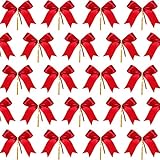 Sumind 72 Stück Weihnachtsbogen Red Ribbon Bow Schwalbenschwanz Bowknot mit Goldenen Krawatten für Weihnachtsbaum, Weihnachtskranz, Geschenk Dek