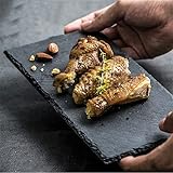 Teller aus Schiefer, 100 % natürlich, Set mit 2 Tabletts, Servierplatte oder Dekoration Schieferplatte 25 x 12 cm und 20 x 20 cm (25 x 12)