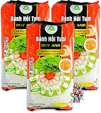 yoaxia ® - 3er Pack - [ 3x 400g ] Feine Reis Vermicelli / Reisnudeln / Fine Rice Vermicelli / Rice Noodles / Banh Hoi + ein kleines Glückspüppchen - Holzpüpp