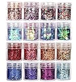 GCOA 16 Boxen Glitzer Für Gesicht Körper Glitzer, Glitzer Sequin Chunky Glitter für Gesicht Nägel Augen Lippen Haare Körper, Make-Up Glitzer Paillette(10ML)