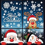 Svanco Fensterbilder Selbstklebend Weihnachten Dekoration Statisch PVC fenstersticker Wiederverwendbar Schneeflocken Aufkleber Weihnachtsmann Süße Elche Fensterdeko 346PCS(Farbe A)