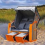 LED - Strandkorb XXL - 118cm inkl. Abdeckcover Luxus Volllieger Ostsee Sonneninsel Rattan Möbel Polyrattan (grau/Weiss - nadelstreifen)