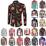 Christmas Anzugshirt Herren Hemd Revers Langarmhemd Lustige Weihnachts Thema 3D Druck Langarmshirts Freizeithemd Slim Fit Weihnachten Karneval Festival Funny Shirt Hemden Langarm Hipster Party