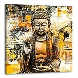 Kunstgestalten24 Leinwandbild Buddha Pop Art Stil Wandbilder Bild Wohnzimmer Büro Raum Deko Modern, Größe: 60x60cm mit 2cm R