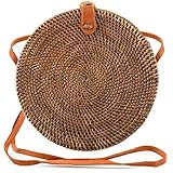 Atabag Made in Bali Bag Rattan Tasche Rund Rundtasche Korbtasche Strohtasche Strandtasche Natur Braun, Larg