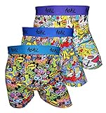 Pesail Boxershorts mit Comic Motiven 4er Pack, Größe Medium (M), Farbe je 1x schwarz, blau, W