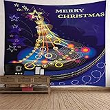 Banemi Vintage Teppich, Frohe Weihnachten Kreis und Sterne Blau Gelb Polyester Wandteppich Oma 240X220