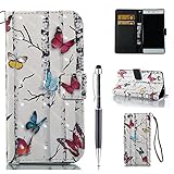 ZCRO Handytasche für Huawei P8 Lite 2015/2016, Leder Schutzhülle Brieftasche Hülle Flip Case 3D Muster Cover mit Kartenfach Magnet Tasche Handyhüllen für Huawei P8 Lite 2015/2016 (Schmetterlinge)