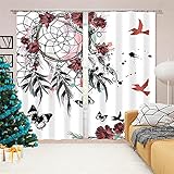 ADKMC Blickdichter Vorhang Mit Ösen, Schmetterling Blume Traumfänger Vogel 150X166CM Verdunkelungsvorhang, 2Er Set Gardinen, Polyester Für Schlafzimmer, Kinderzimmer, Wohnzimmer Dek