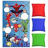 Superhelden Werfen Spiele, Hilloly Avengers werfen Spielbanner mit 3 Bohnentaschen, Superheld Indoor Outdoor Werfen Spiel Party Zubehör für Kinder, Karneval Spiele Werfen Spiele Party B