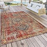 Paco Home Teppich Outdoor Rot Terrasse Balkon Orientalisches Design Robust Wetterfest, Grösse:120x170