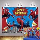 Superman Spinne Hintergrund für Fotografie, Blau, Baby Jungen Happy Birthday Party Supplies Vinyl Super Hero Foto Hintergrund Super City Baby Shower Dekoration Kuchen Tisch (2,1 x 1,5 m)