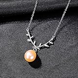 LOKILOKI Süße Hirschgeweih Anhänger Halsketten 925 Sterling Silber Süßwasserperlen Edlen Schmuck Für F