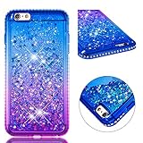 Ostop Kompatibel mit iPhone 6S Plus/iPhone 6 Plus Hülle,Glitzer Flüssig Diamant Handyhülle Glanz Treibsand Strass Schale,Weich Silikon Mädchen Schön Elegant Farbverlauf Schutzhülle,Blau-L