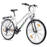 KCP 26 Zoll Trekkingfahrrad Damen - Terrion Lady Weiss schwarz - Damen-Citybike mit 18 Gang Shimano Kettenschaltung, Damen Trekkingrad mit Zoom Federgabel bequemtes Tourenfahrrad für F