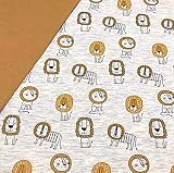 RosaliNum 0,5m x 1,4m Jersey Lion Löwe hellgrau Melange & 0,5m x 0,7m Bündchen Uni senf Breite 70cm (Schlauchware 2x35cm) Muster-Mix 95% Baumwolle 5% E
