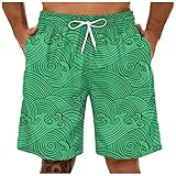 feftops Herren-Shorts, große Größe, für den Sommer, Strand, bedruckt, Wellenmuster, atmungsaktiv, Freizeit-Sporthose, 5 Punkte, grün, XXL