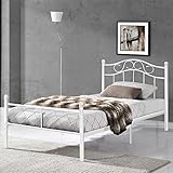 [en.casa] Metallbett 120x200 Weiß mit Lattenrost Jugendbett Bett Metall Bettg
