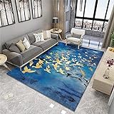 Blue Designer Luxuslandschaft Goldene Vögel Wohnzimmer Schlafzimmer Salon Dekorativer großer Teppich Teppich für Balkon schmal Beliebt60x90CM