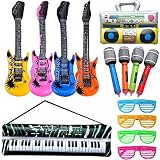 14 Stück Luftgitarre Rockstar Aufblasbare Air-Guitar Luft-Gitarren, Aufblasbare Party Props, Aufblasbares Saxophon Gitarre Mikrofon Trommel Musikinstrumente Zubehör, Party Supplies Favors B