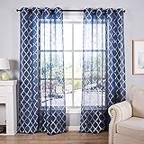 Kotile Gardinen in Marineblau und Silber, 90 Tropfen – Metallic Silber, marokkanisches Fliesenmuster, marineblaue Ösen, Voile-Vorhänge für Wohnzimmer, Lichtfilter, Privatsphäre, 2 Stück, Marineb