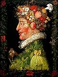 KUNSTDRUCK auf GEROLLTE LEINWAND Arcimboldo Frühling Leinwandbilder auf 380gr 100%baumwolle traditionell Vertikale cm_95_X_71