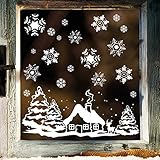 Fensterbild Weihnachten Fenstersticker Häuschen mit REH und Winterlandschaft WIEDERVERWENDBAR