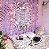 Raajsee Indisch Psychedelic Mandala Wandteppich Rosa Lila Ombre ,Boho Wandtuch Hippie,Indien Wandbehang Tuch,Groß baumwolle Wand tucher 54x82 I