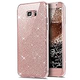 Kompatibel mit Galaxy S7 Hülle,Galaxy S7 Schutzhülle,Full-Body 360 Grad Bling Glänzend Glitzer Klar Durchsichtige TPU Silikon Hülle Handyhülle Tasche Case Front Cover Schutzhülle,Rose G